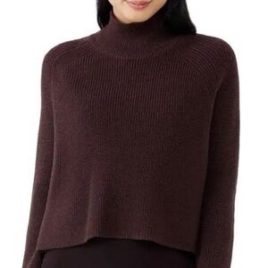 Eileen Fisher Mock-Neck Cropped-Length Merino Wool Sweater, Cassis, Size L, NWT